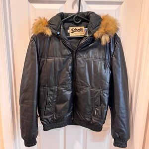 Schott Vintage Black Leather Jacket Size 40